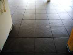 The living room floor - black to absorb as much solar gain as possible from the large south-east and south-west glazing.