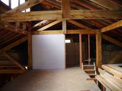 The spare bedroom on the mezzanine was also filled with hemp insulation panels.